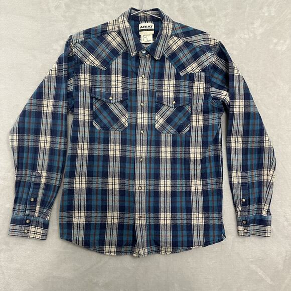 Ariat Retro Fit Shirt Men’s Large Hendrix Flannel Pearl Snap Rodeo Work Wear - Picture 1 of 11